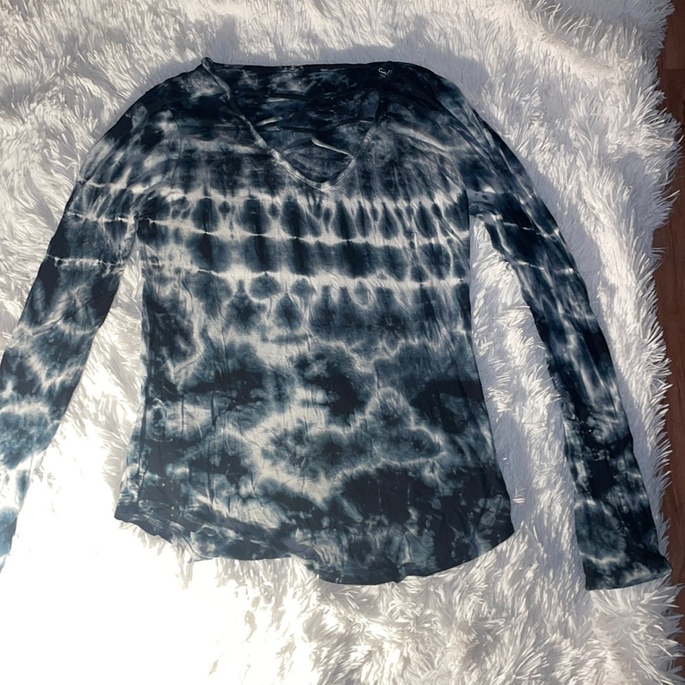 long sleeved tie dye shirt with slight v neck